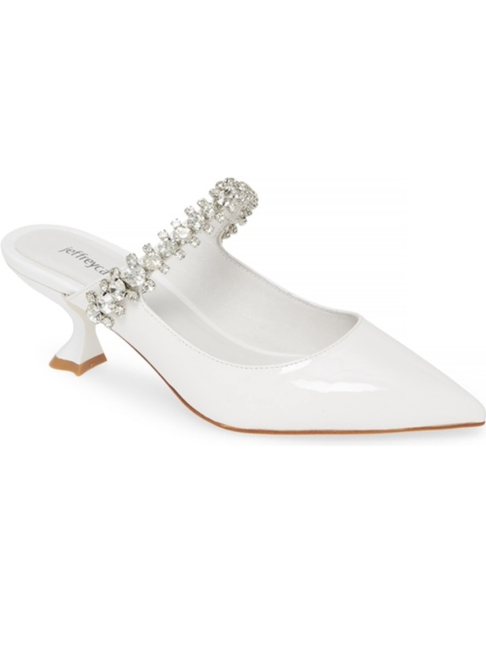 Jeffrey Campbell Lori Mule Kitten Heels Embelished Cristal Strap Cream Silver
